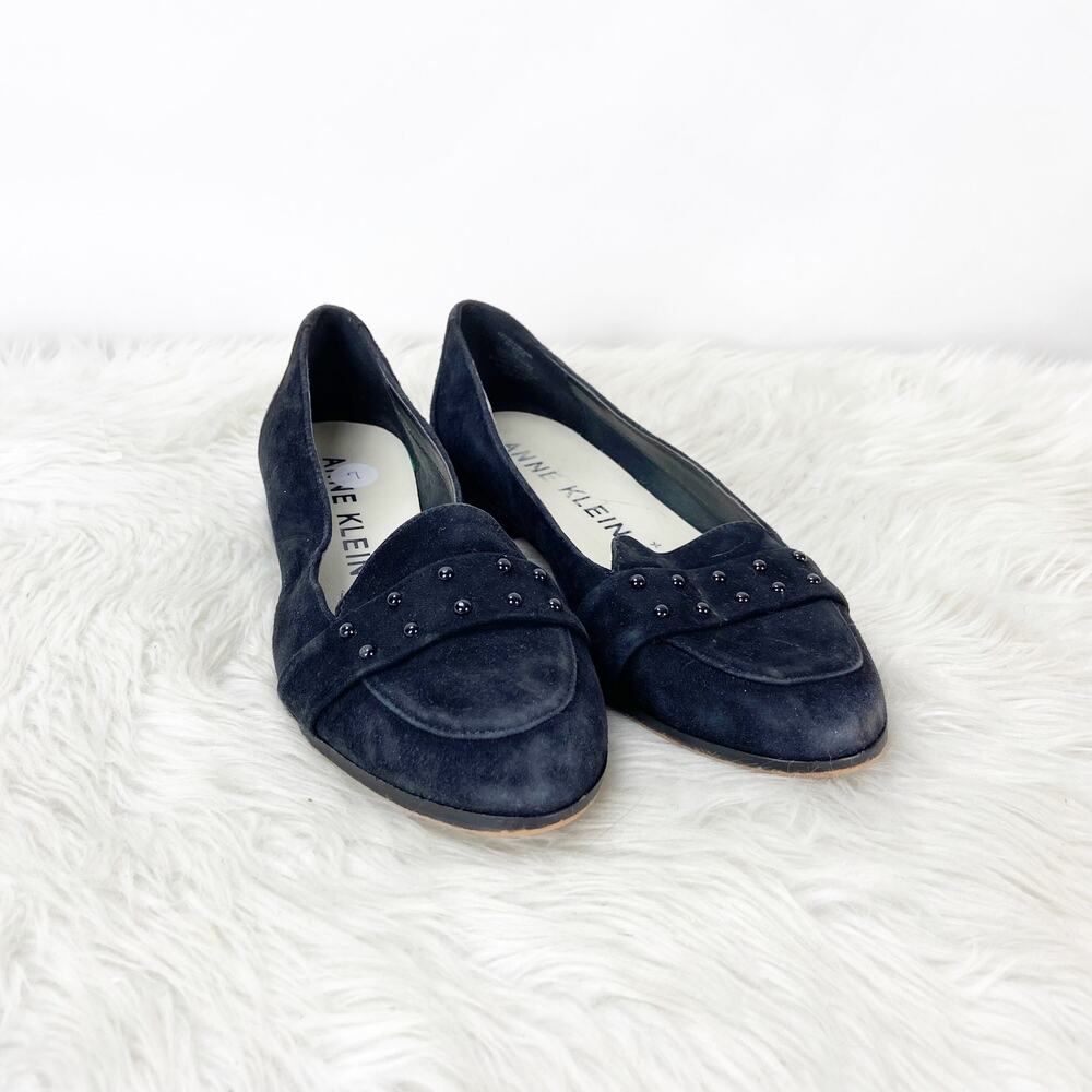 2/$30 Anne Klein 7 M Womens Black Suede Stud Loafer Flats